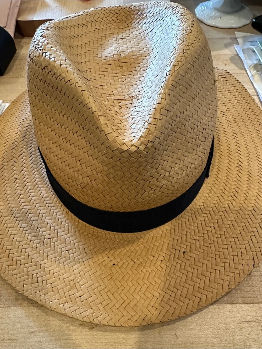 NWT San Diego Hat Company Tan Straw Hat with Black Label